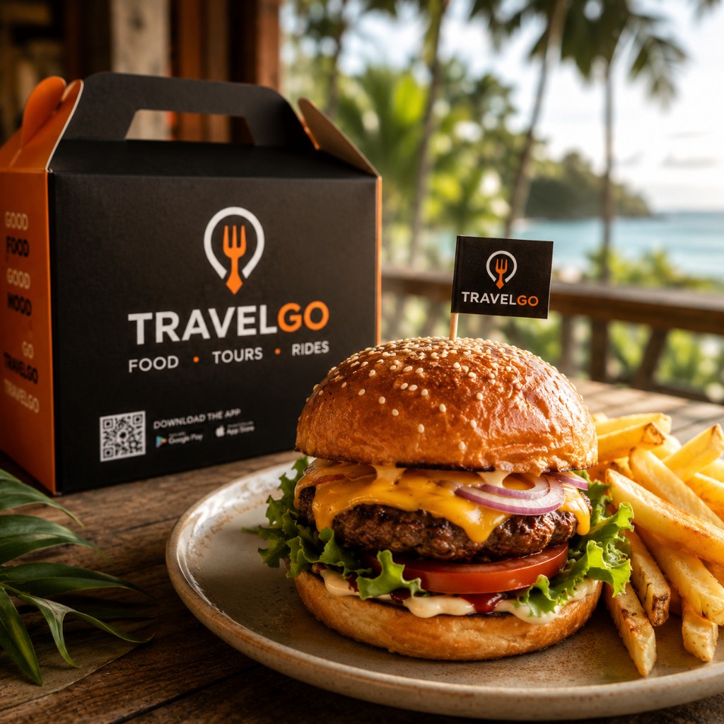 TravelGO burger meal and delivery branding in Siargao